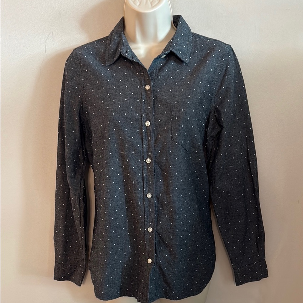 Women’s Dark Gray Classic Preppy Dot-Print Button-Up Shirt Old Navy Size Small